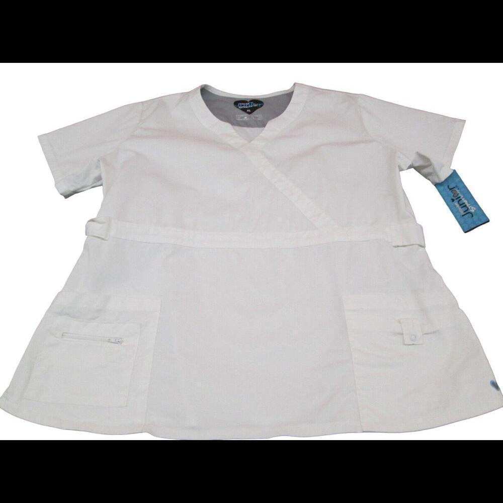 Buttersoft Junior Stretch Womens White Uniform Scrub Top Nurse Work Wear Size XL